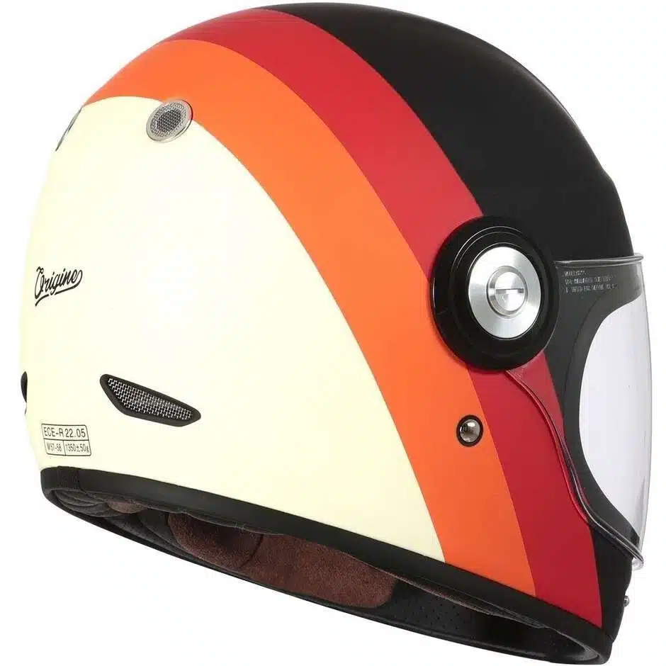 CASCO MOTO INTEGRALE ORIGINE VEGA PRIMITIVE ARANCIO ROSSO NERO OPACO VINTAGE - immagine 3