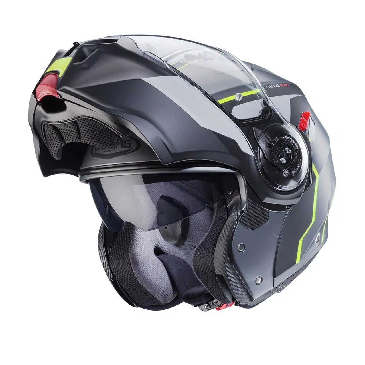 CASCO MOTO MODULARE CABERG DUKE EVO MOVE MATT GUN METAL BLACK YELLOW FLOU